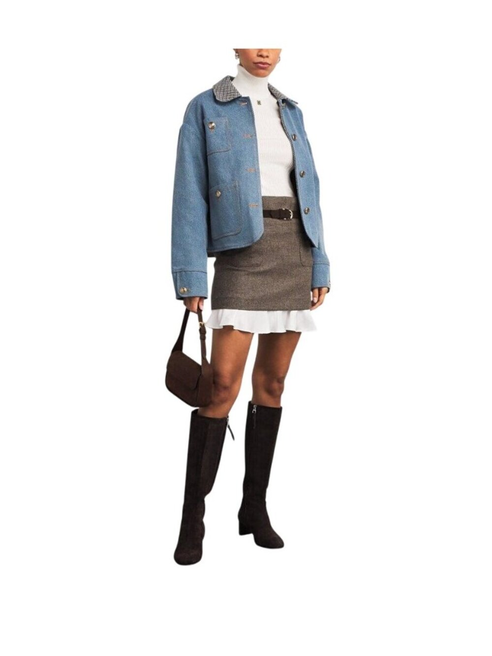 Sandro Light Blue Denim Jacket With Contrast Collar Womens Jean Coat - Picture 2 of 16